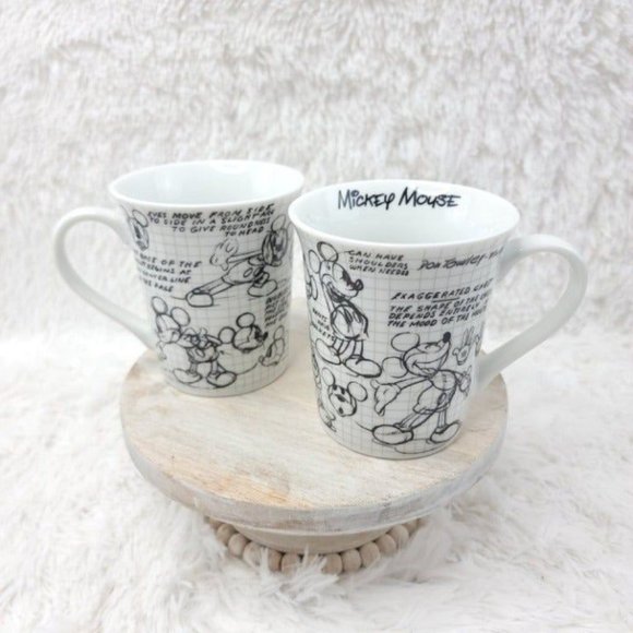 Disney Dining Disney Sketchbook Mickey Mouse Mugs Lot 2pc Ceramic